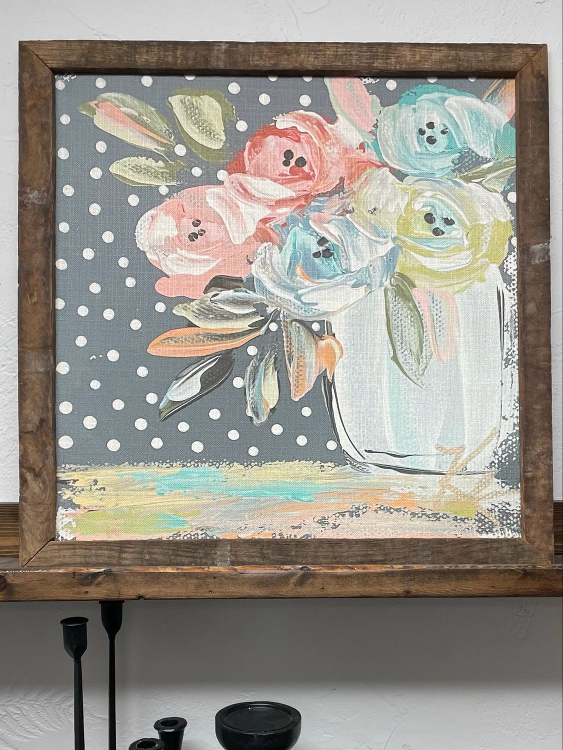 SCM 24x24 Gray Polka Dot Floral