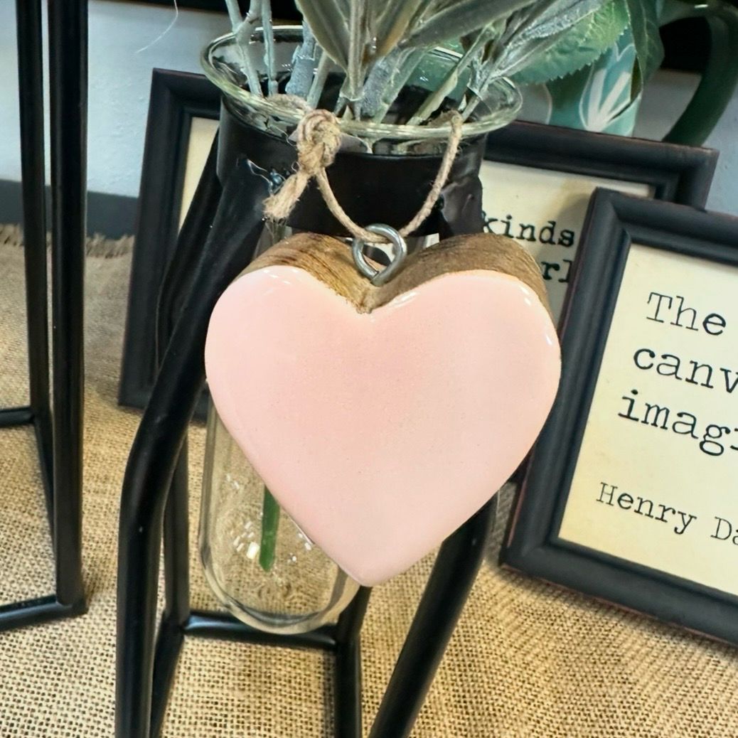 WTC Pink Sm Wood Heart 2.25&quot; Hanging