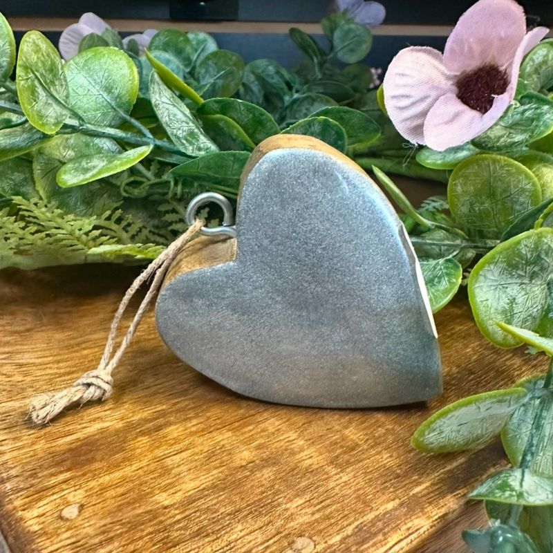WTC Silver Sm Wood Heart 2.25&quot; Hanging