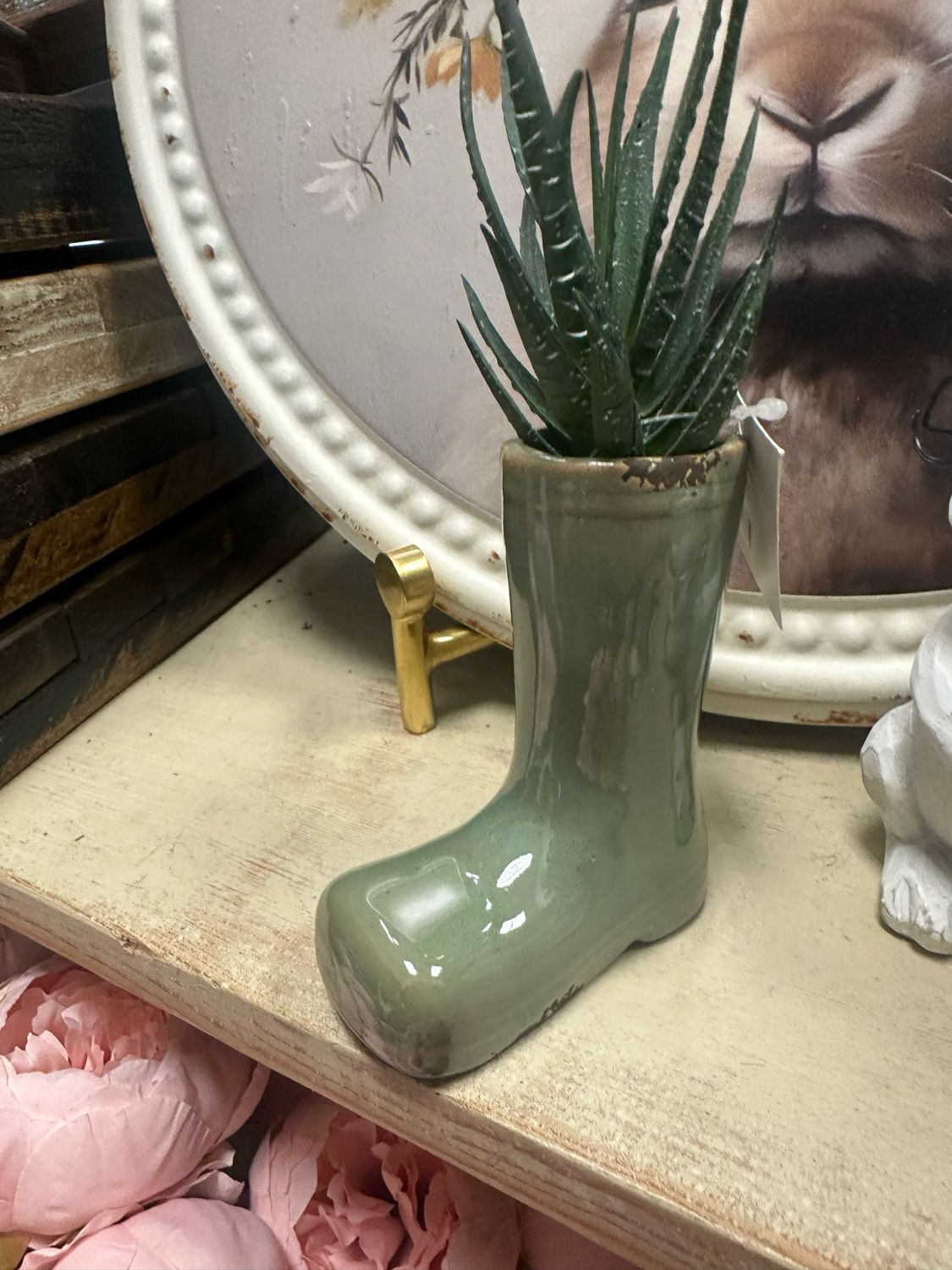 Pdg 4&quot; Teal Rainboot Planter