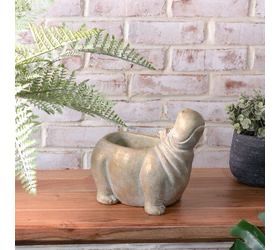 Pdg 8.5&quot; Gold Wash Happy Hippo Planter