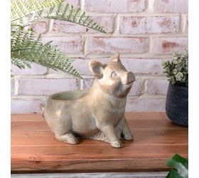 Pdg 9&quot; Gold Wash Happy Pig Planter