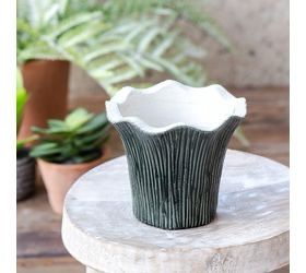 Pdg 4.5&quot; Dark Green Scalloped Edge Pot