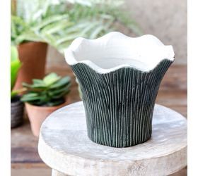 Pdg 5.75&quot; Dark Green Scalloped Edge Pot