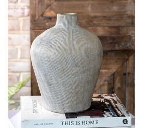 Pdg 9.8&quot; Oatmeal Line Vase