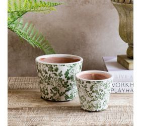 Pdg Sm Green Blossom Print Flower Pot 3.75x4.25