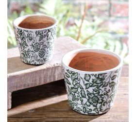 Pdg Lg Green Floral Print Pot 4.5x5.5