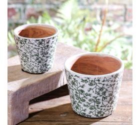 Pdg Lg Green Tiny Flower Print Pot 4.5x5.5