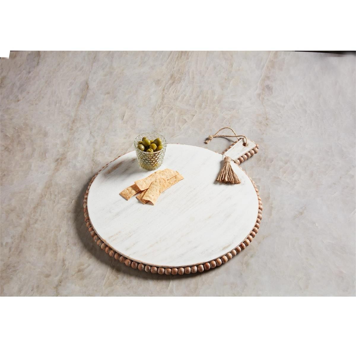 MP White Chunky Beaded Round Board 22x18