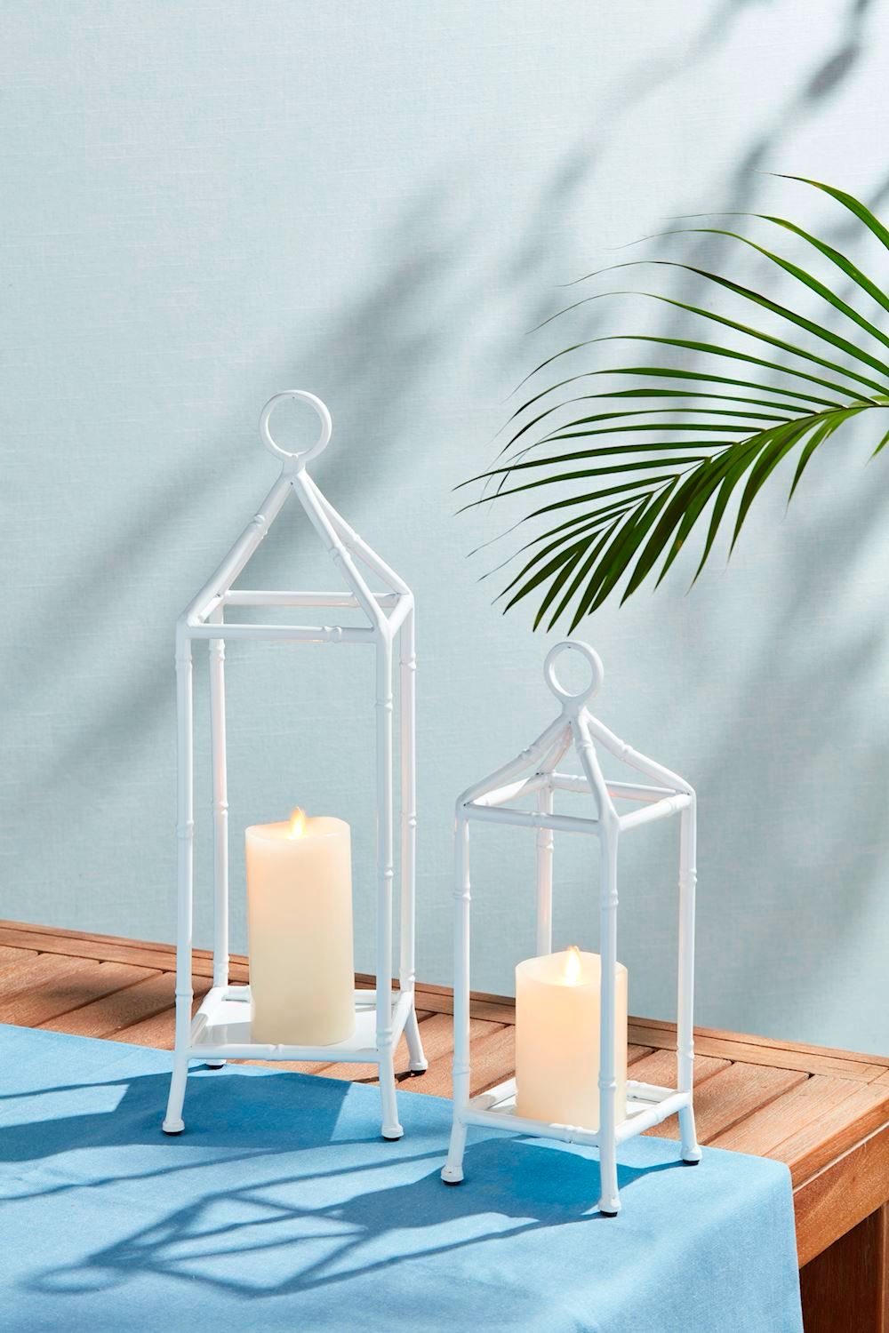 MP Lg White Bamboo Metal Lantern 21x7x7