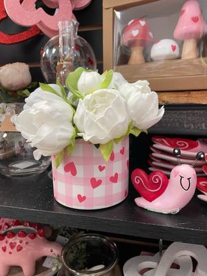 MV 4x3.25 Pink White Plaid Ceramic Pot