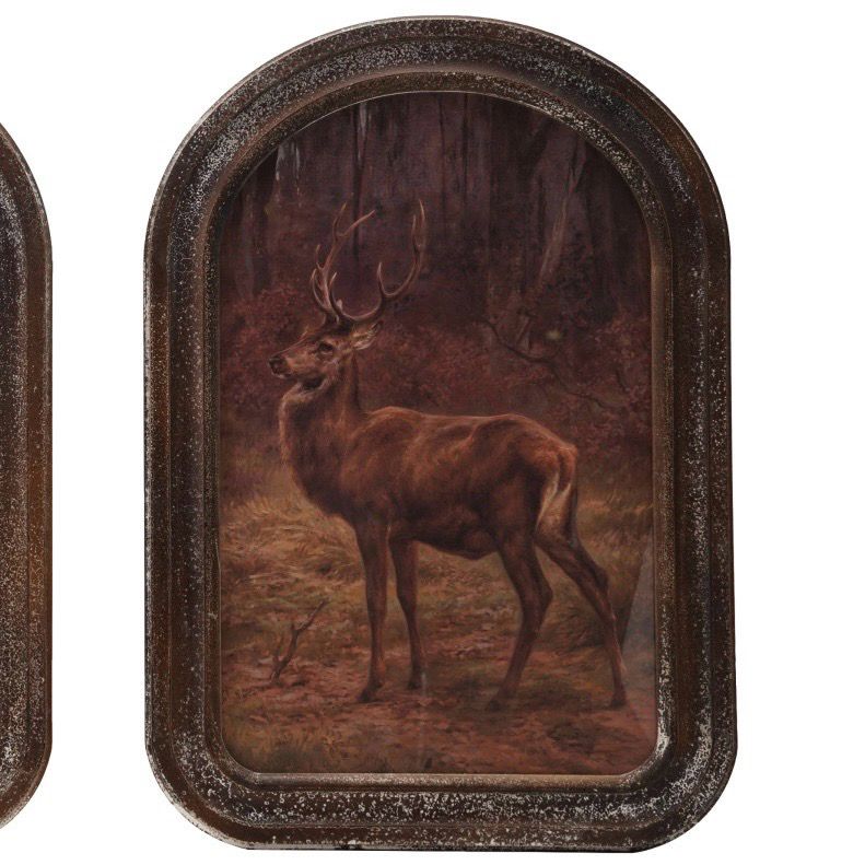 CCO One Stag In Forest Arched Framed Glass Wall Art 21.5x15