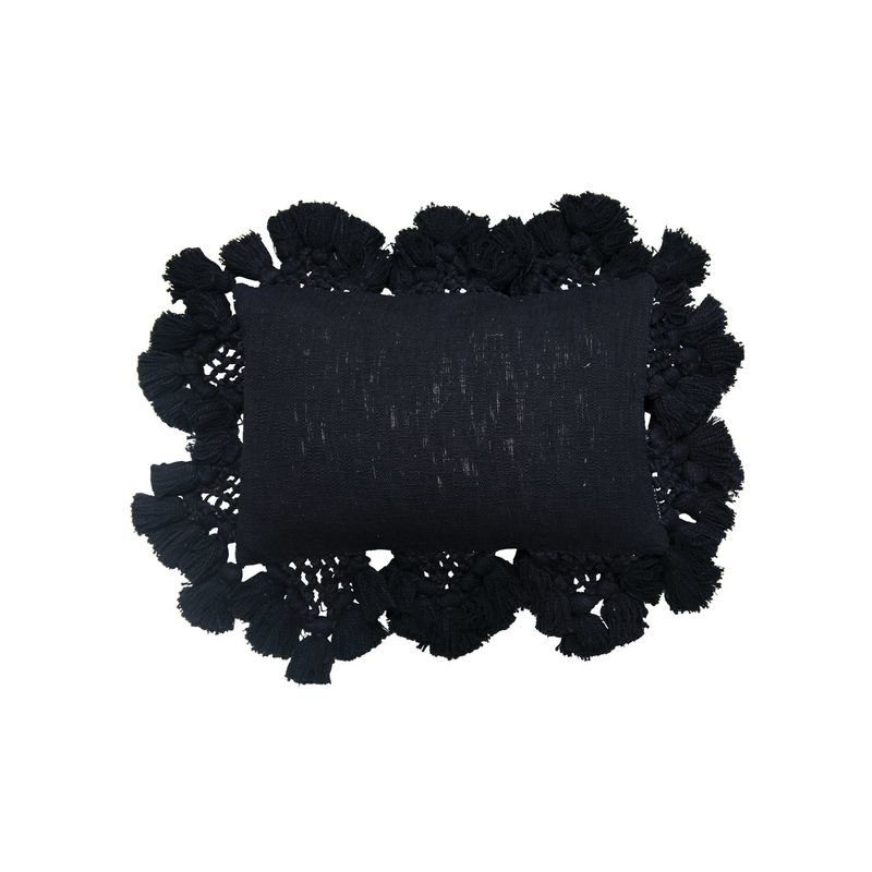 CCO Black Woven Cotton Lumbar Pillow 24x16