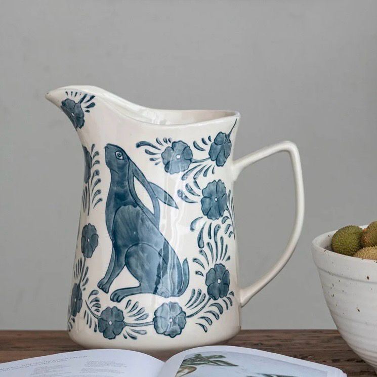 CCO Blue Flowers &amp; Bunny Pitcher 10"