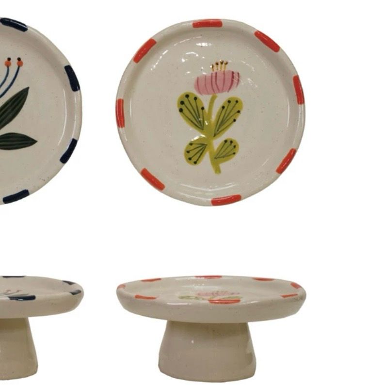 CCO 5&quot; Rnd Hand Painted Flower Footed Dish Pink