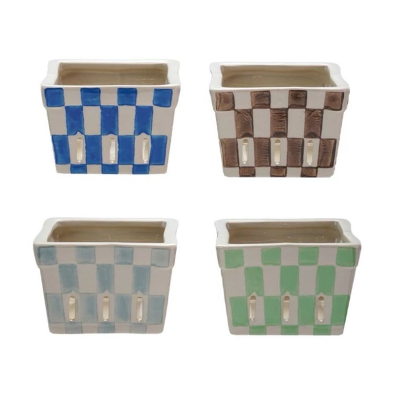 Cco Light Green Checker Berry Basket Stoneware 4.2x4.2x2.8