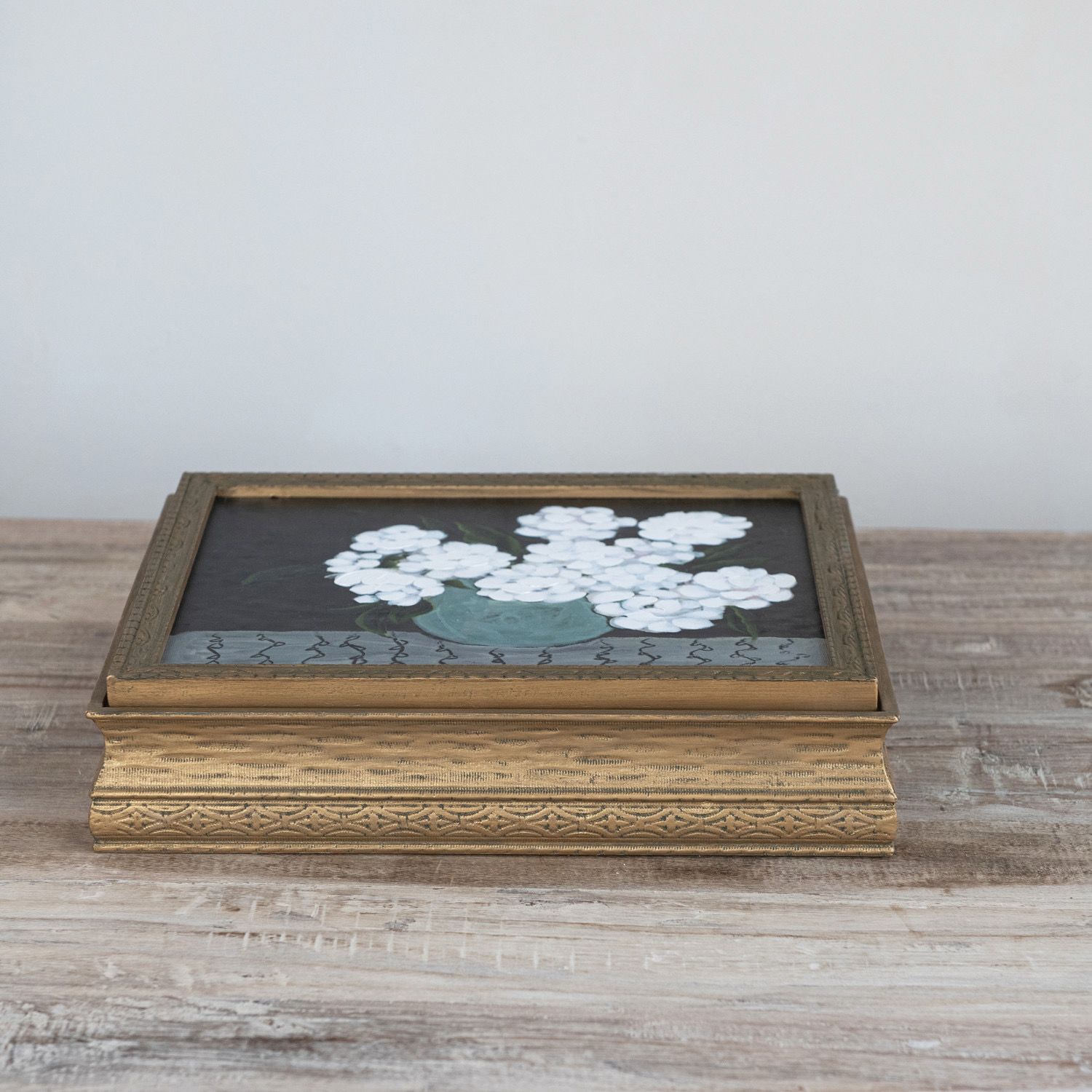 CCO Wood Jewelry Box w/flowers In Vase 14x12x3.25
