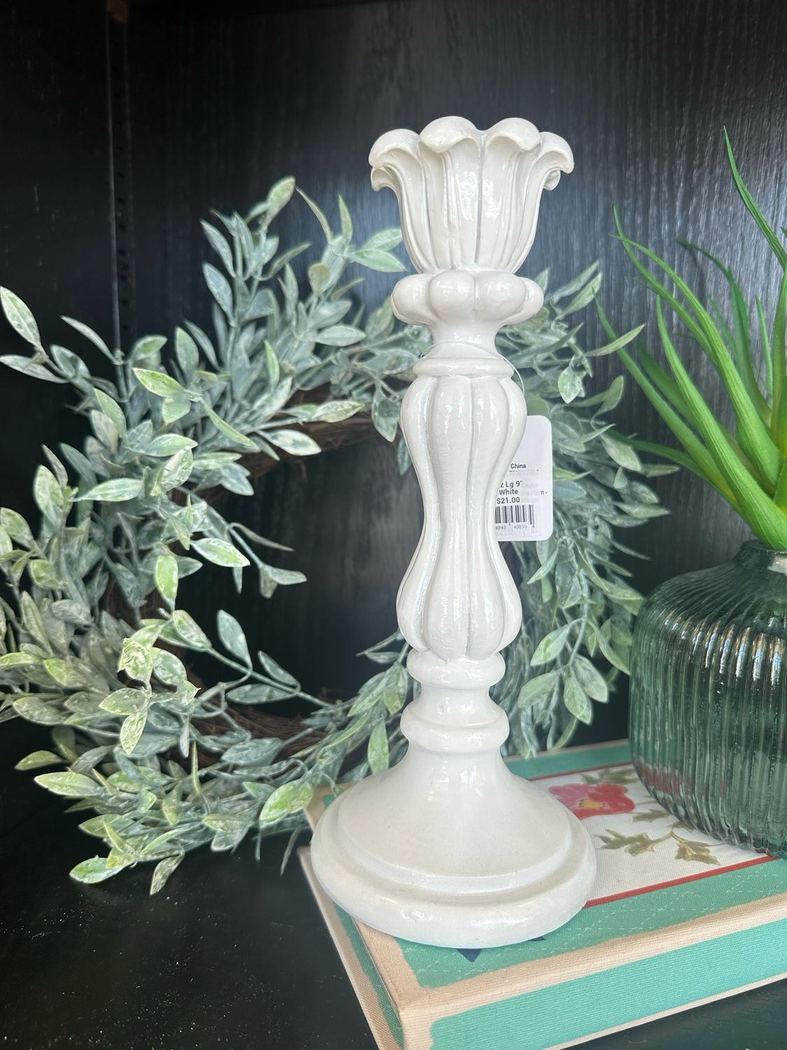 Raz Lg 9&quot; White Candlestick