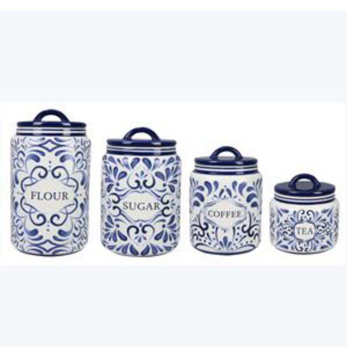 Yng FLOUR Blue &amp; White Talavera Canister 10.5&quot;