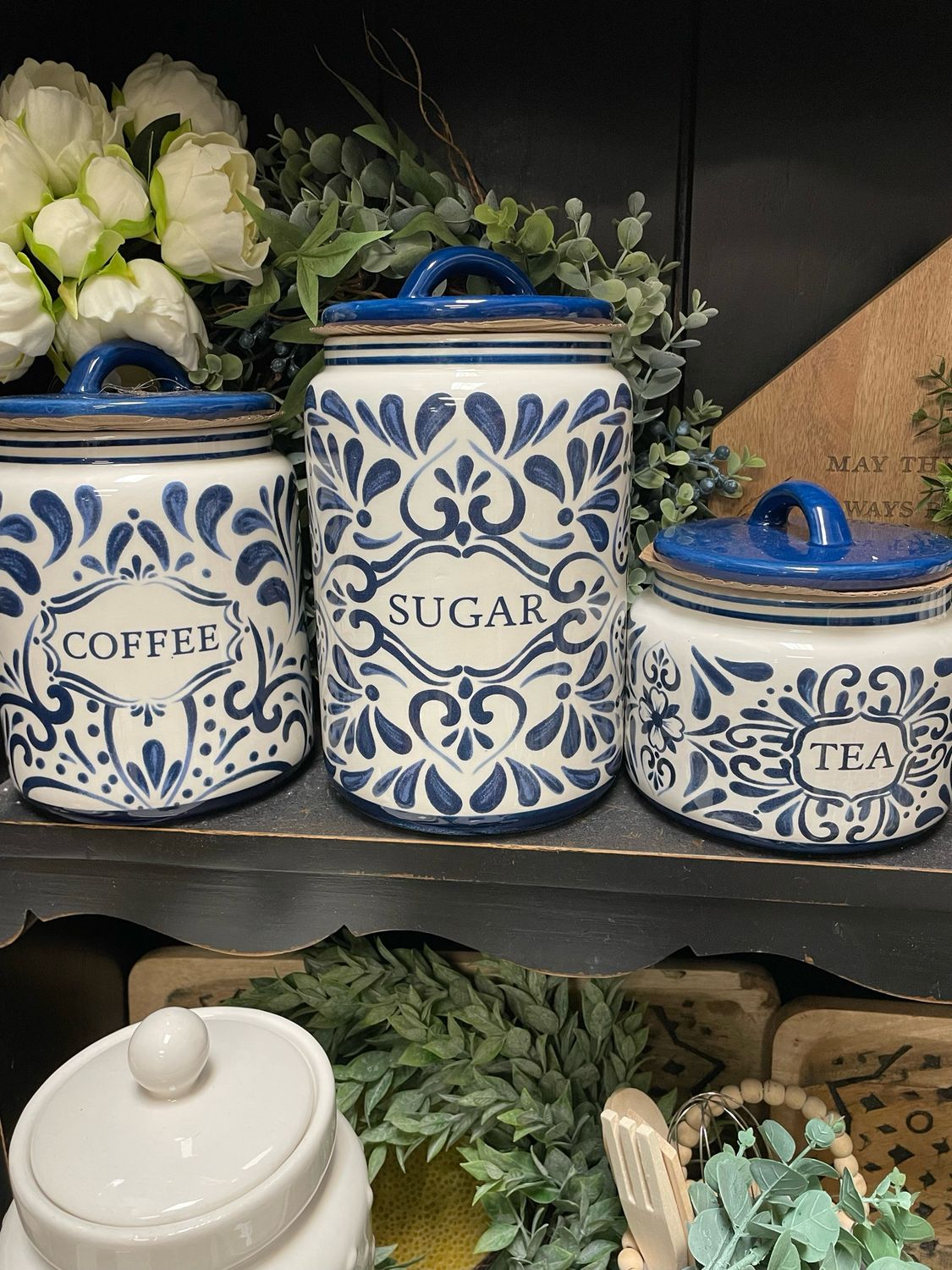 Yng SUGAR Blue &amp; White Talavera Canister 9.5&quot;