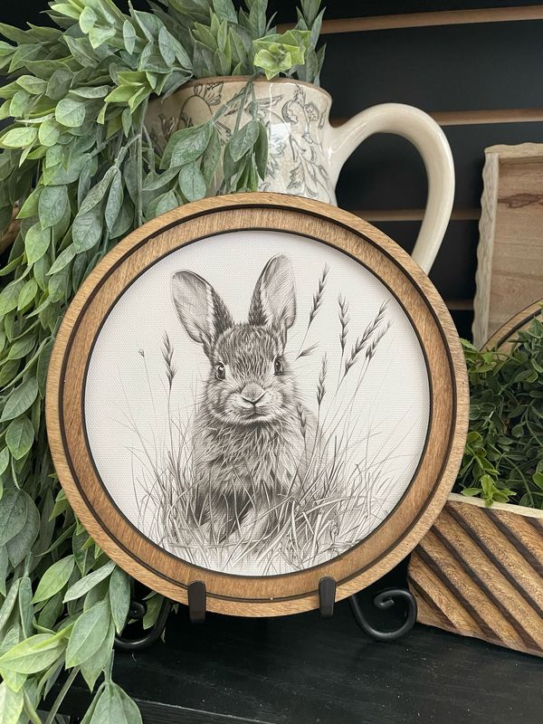Red 8" Round Bunny Sketch Art
