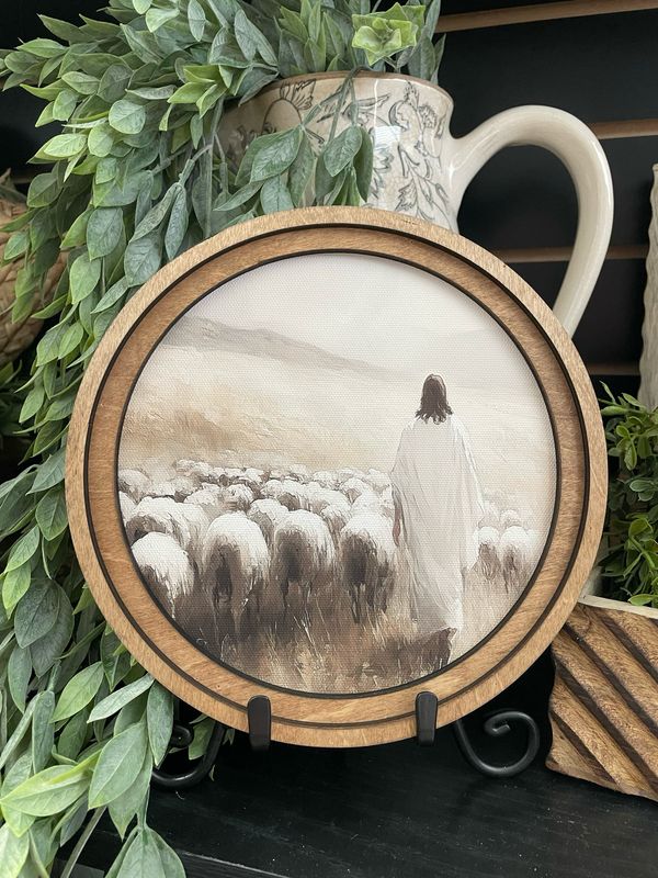 Red 8&quot; Round Jesus W/Lamb Art