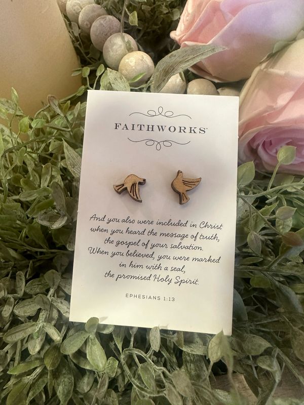 FW Doves Wooden Earrings