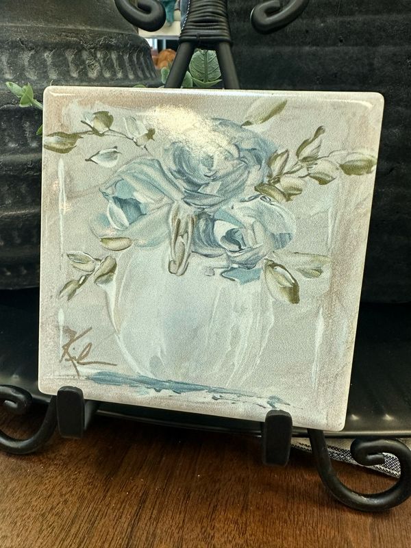 SCM 4x4 Coaster Wh Vase Blue