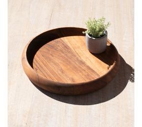 Pdg 11.81&quot; Round Wood Tray