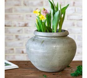 Pdg 11.4" Ant. Charcoal 3 Line Vase