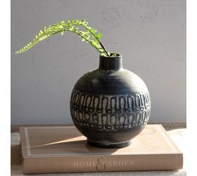 Pdg 6.7&quot; Black Boho Print Vase