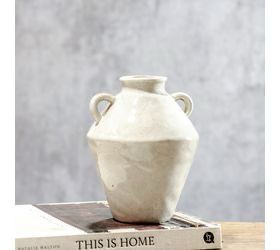 Pdg 7&quot; Cream Color Handle Vase