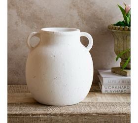 Pdg 11.8" White 2 Handle Jug Vase