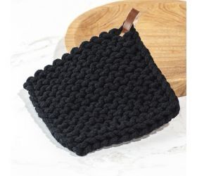 Pdg Black Knit Pot Holder Leather Strap