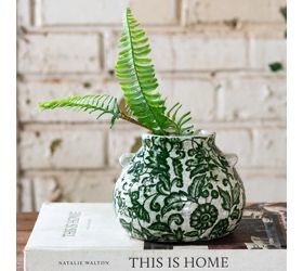 Pdg 5.3&quot; Round Green Floral Squat Vase