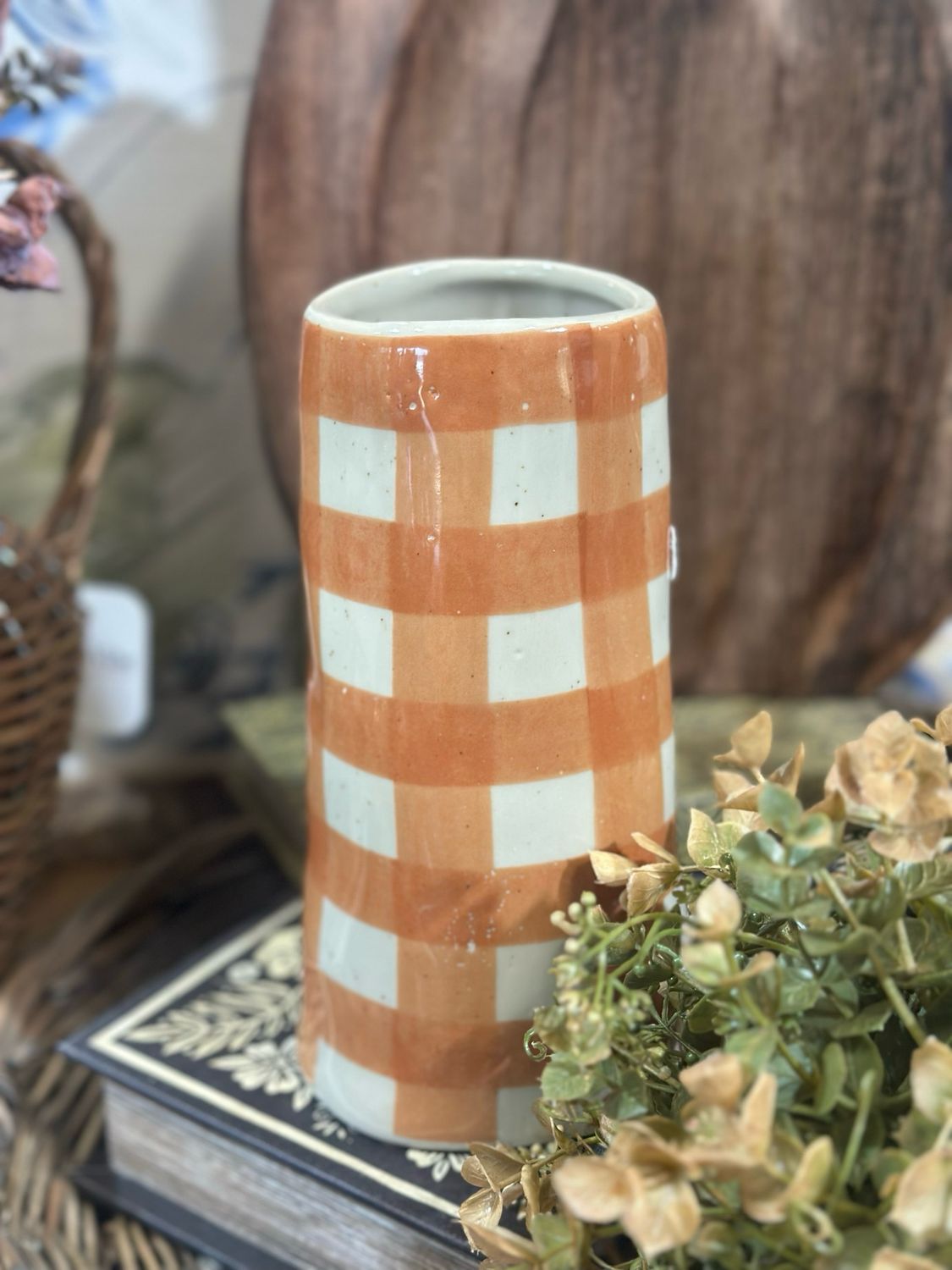 CCO Orange Plaid Vase 8x4