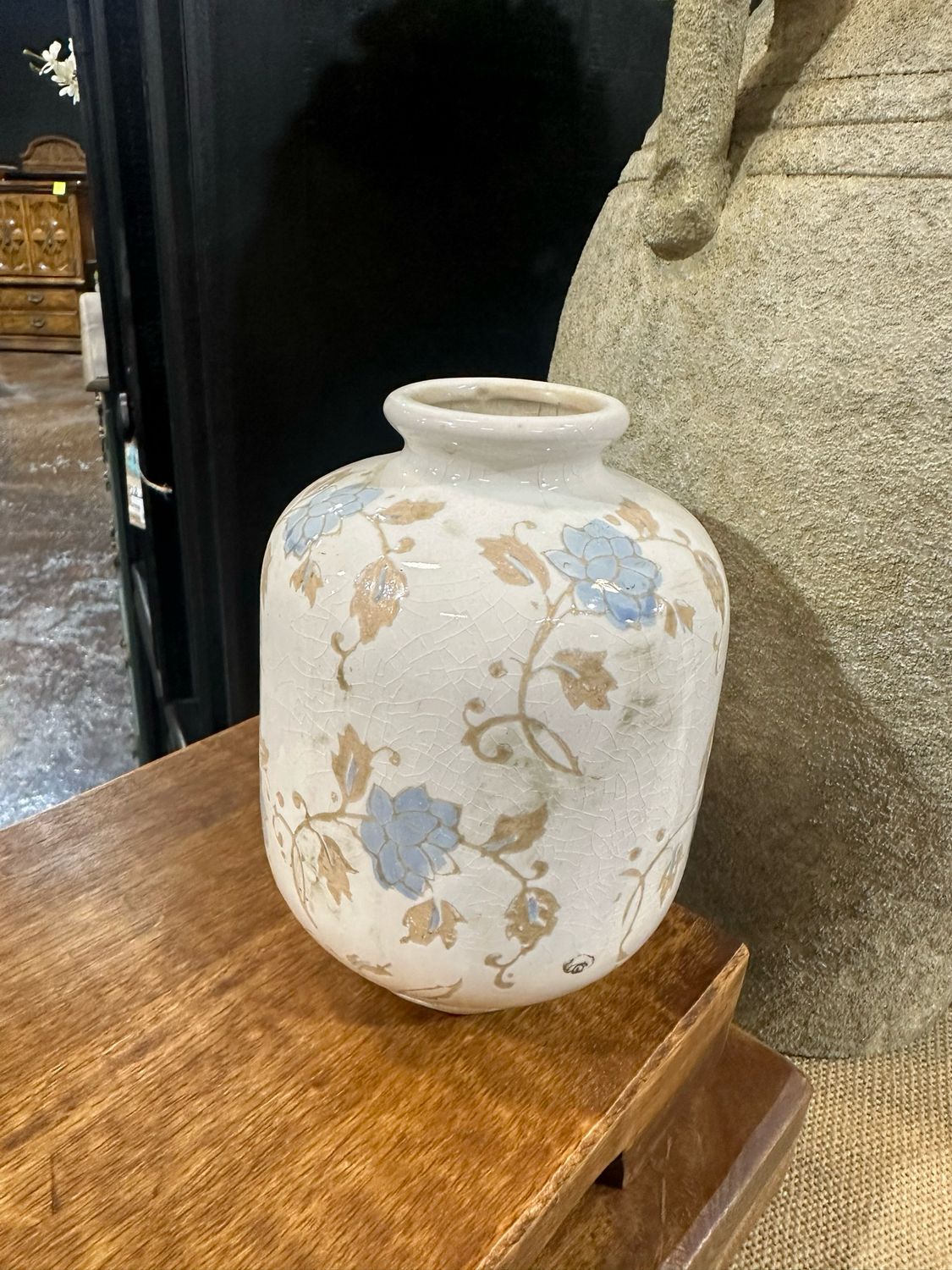 Pdg Blue &amp; Tan Print 6&quot; Vase