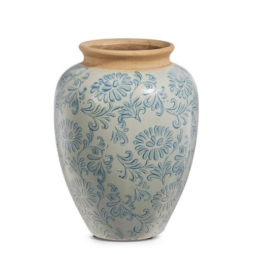 9.75&quot; Blue Floral Pattern Urn