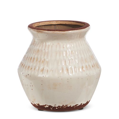 Raz 6&quot; Distressed Ivory Pot