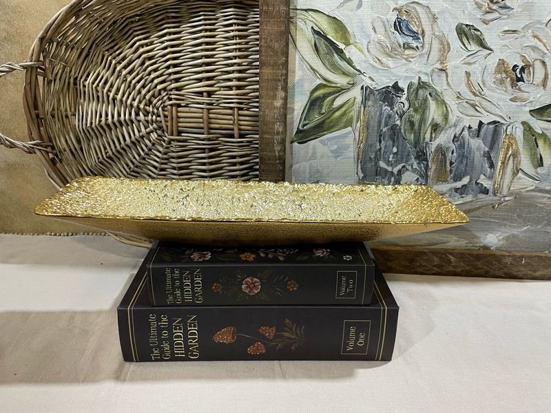 Yngs Gold Rectangular Decor Bowl Aluminum 15.25x4.35