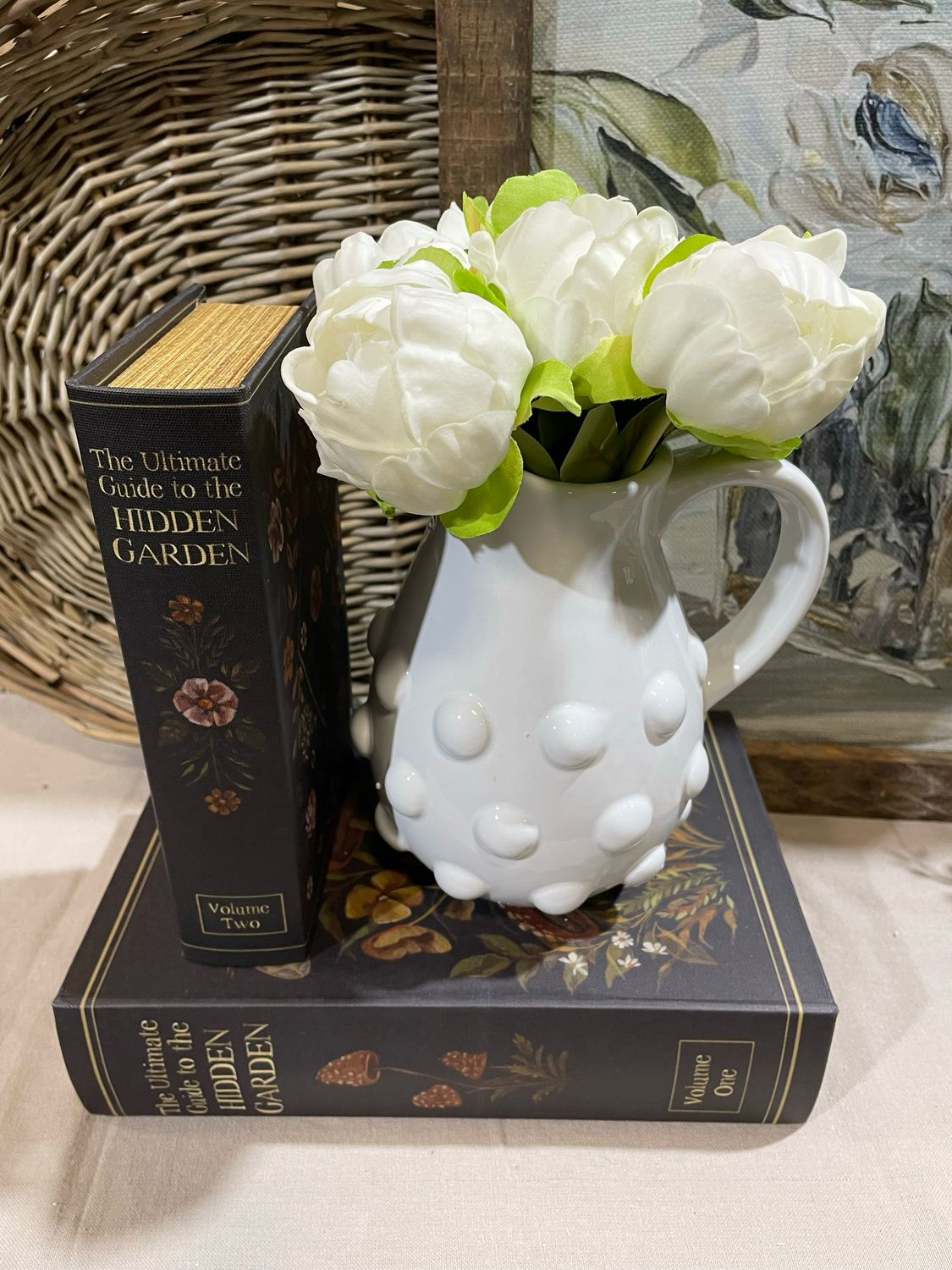 Yngs White Ceramic Lg Hobnail Pitcher 7.5&quot;
