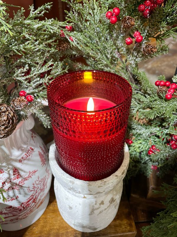 Pdg 5"  Red LED Beaded Glass Candle
