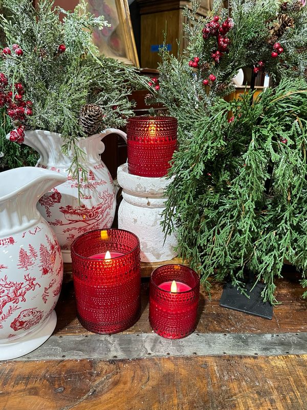 Pdg 4" Red LED Beaded Glass Candle