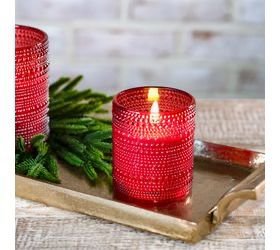 Pdg 4&quot; Red LED Beaded Glass Candle