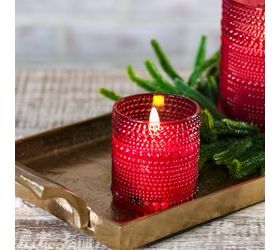 Pdg 3&quot; Red LED Beaded Glass Candle