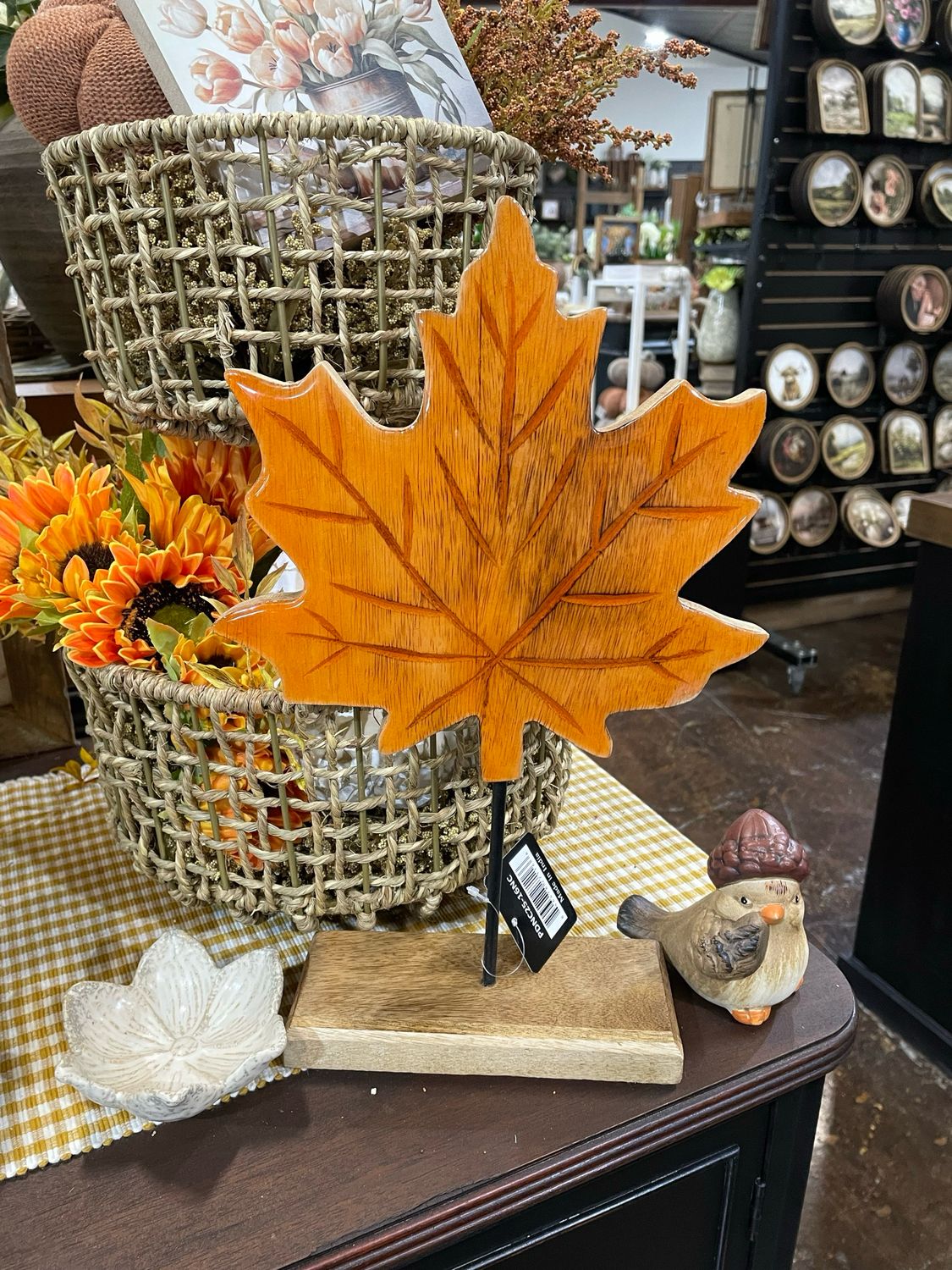 Pdg 14&quot; Amber Maple Leaf Wood Tabletop