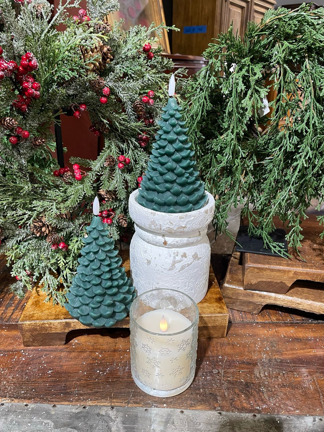 Pdg 6&quot; Green LED Wax Tree Candle