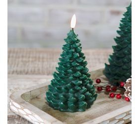Pdg 6&quot; Green LED Wax Tree Candle