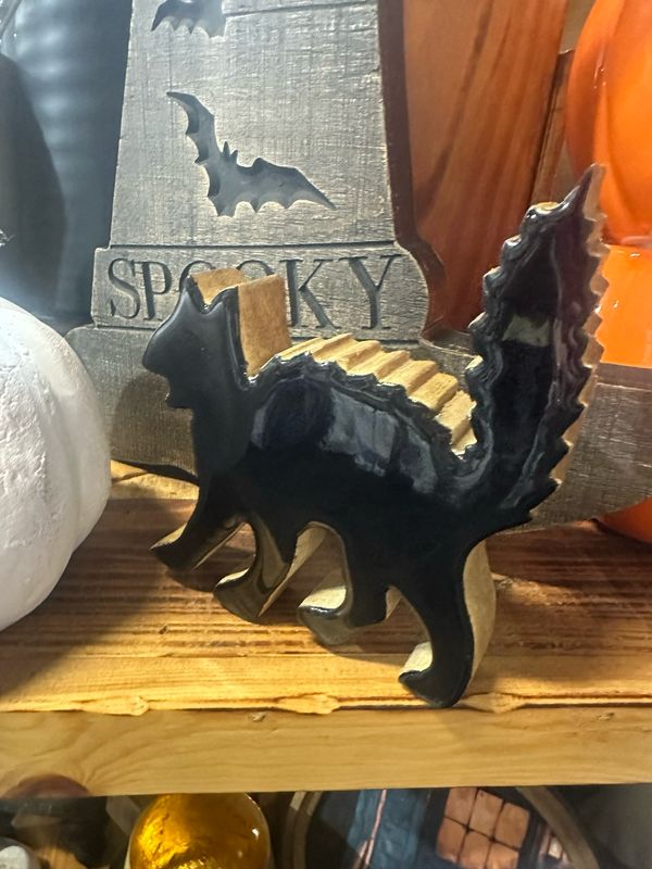 WTC Sm Black Enamel Halloween Cat 6x5