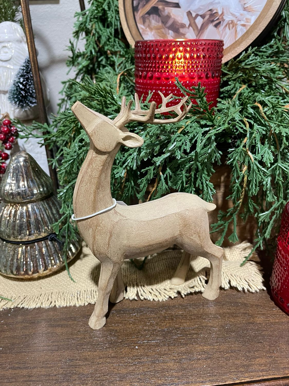 HH Looking Up Wood Look Resin Deer 6.75&quot;